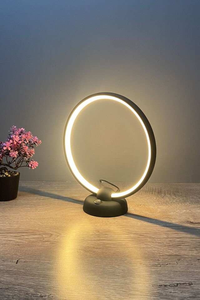 Krom Daire Modern Günışığı Led Masa Lambası Abajur Siyah
