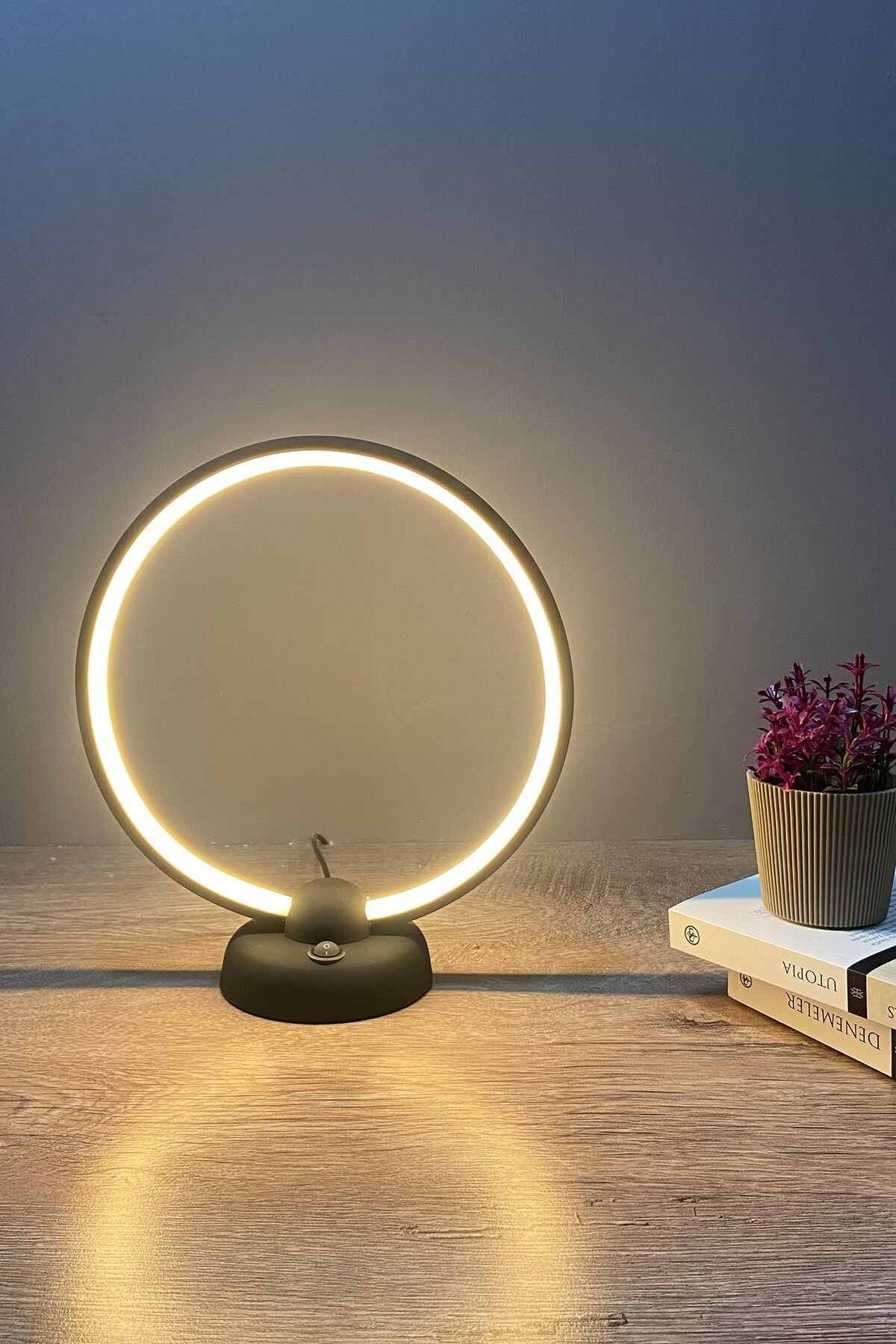 Krom Daire Modern Günışığı Led Masa Lambası Abajur Siyah