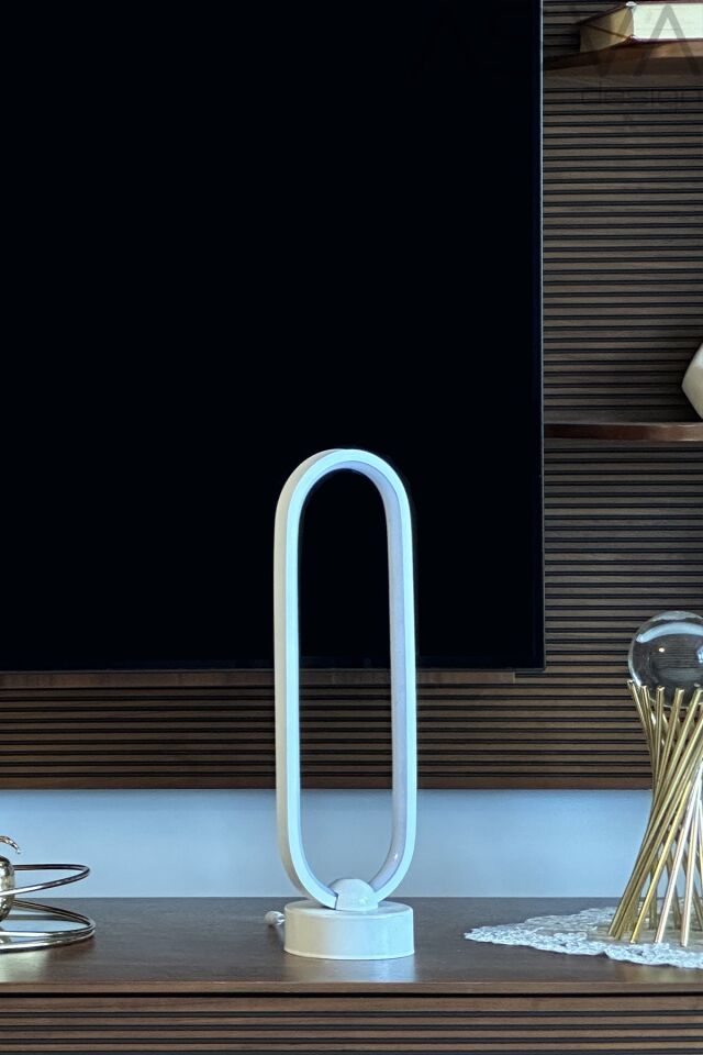 Dekoratif Led Masa Lambası Abajur Oval BEYAZ